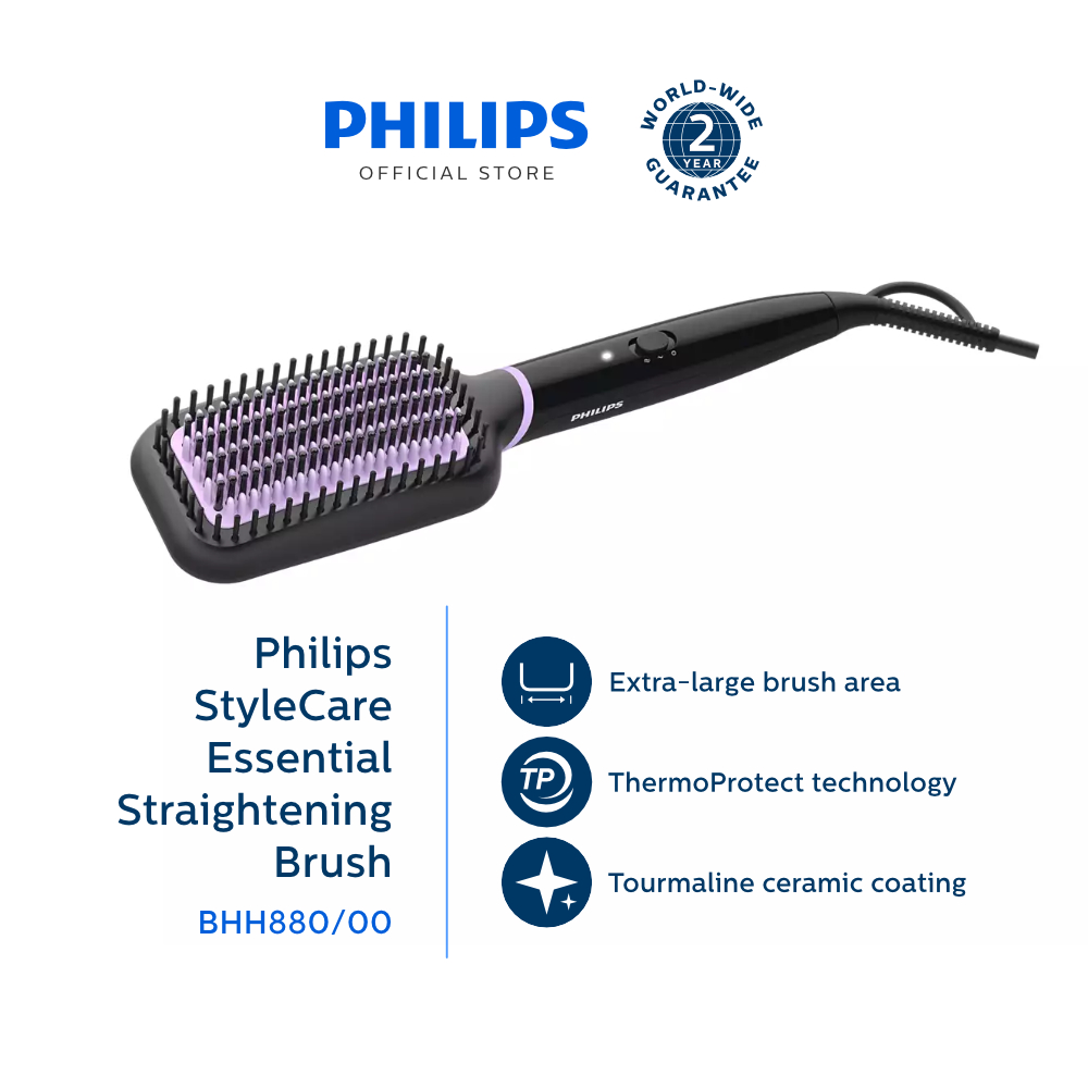 Philips Heated Straightening Brush with Silk Protect technology Keratin  Ceramic coating Storage hook Swivel cord Black BHH88510  Vijay Sales